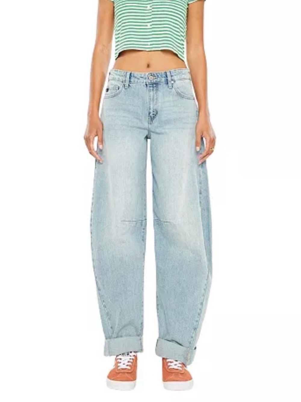 KanCan • NWT Low Rise Slung Horseshoe Barrel Leg Cuffed Jeans Light Wash